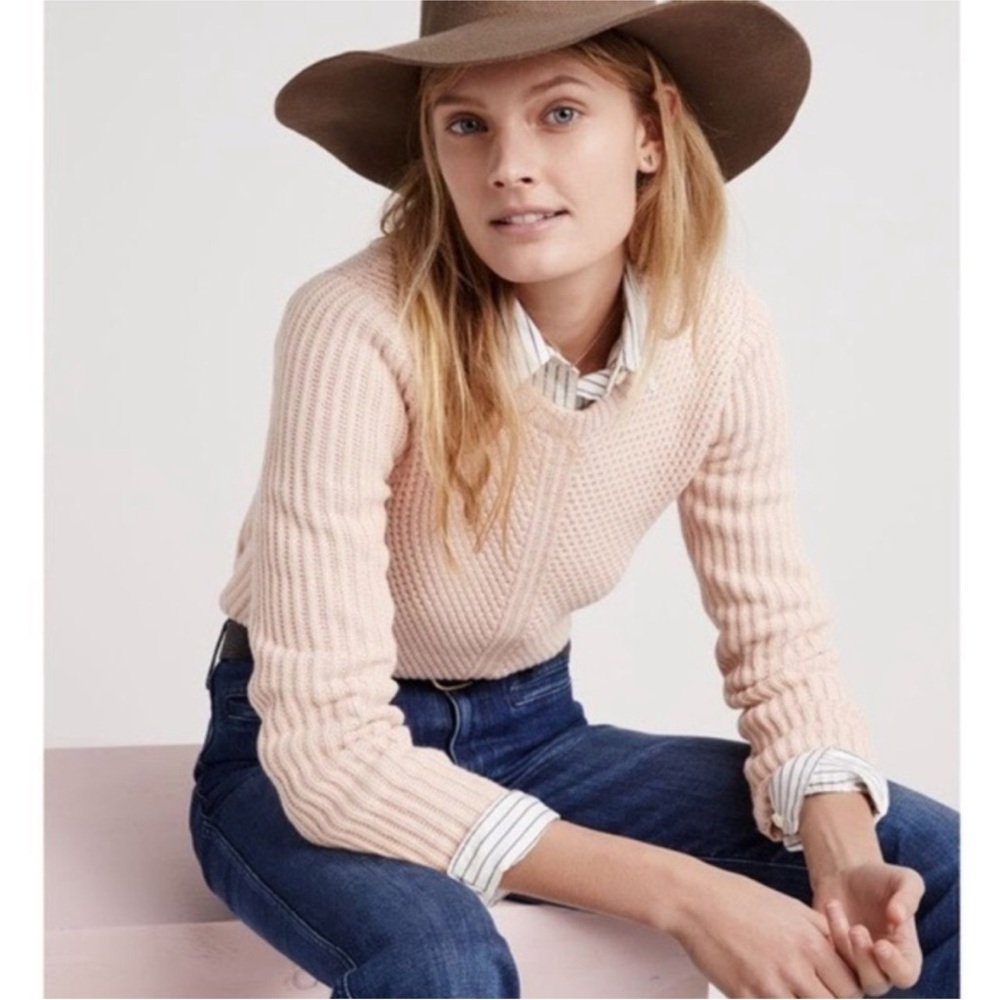 Madewell Pink Hexcomb Texture Cotton Sweater Size Small